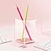Zodaca [Deluxe Acrylic Design] Soft Touch Square Pen Pencil Ruler Brush Holder Cup Desktop Stationery Makeup Organizer, Clear/Rose Gold