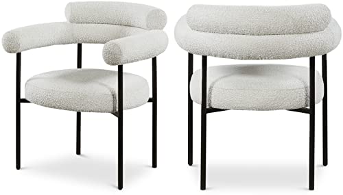 Meridian Furniture 879Cream-C Blake Collection Modern | Contemporary Boucle Fabric Upholstered Dining Chair with Matte Black Metal Frame, 28.5" W x 24" D x 31.5" H, Cream, Set of 2