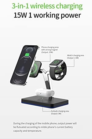 Apple 3-in-1 Wireless Charger Compatible with MagSafe, Magnetic Charging Stand for iPhone 14, 13, 12, Mini, Plus, Pro Max, Apple Watch Series Ultra 8 7 6 5 4 3 2 SE and AirPods Pro 2, 3 (Black)