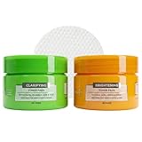Global Beauty Care Toner Pads Combo Pack - Brightening Formula with Glycolic Acid, Lemon, Honey & Clarifying Formula with Witch Hazel, Mandelic Acid, CICA, Dual Textured Facial Pads, 80 ct (2-Pack)