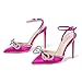 Imagen de Zhabtuc Tacones de Aguja de Raso Rosa para Mujer Zapatos de Tacón con Lazo y Punta Cerrada Sandalias con Correa en el Tobillo con Pedrería Zapatos Sexy de Tacón Alto Slingback Stiletto Heels 41 EU