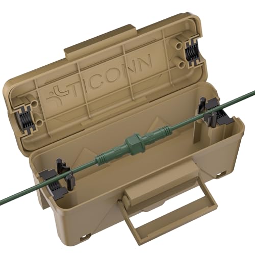 TICONN Outdoor Electrical Box, IP54 Splash-Proof Outdoor Extension Cord Cover, Protects Power Strip, Plug, Socket, Timer, Holiday Lights (Brown, Small)