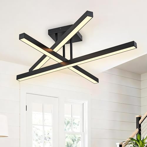 WINSHEN Black LED Ceiling Light Fixture, Rotatable Design 3000K Warm White Flush Mount Ceiling Lamp for Kitchen Bedroom Dining Room Chandelier by WINSHEN - Used condition - US$54.27