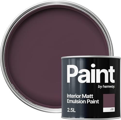 Hemway Aubergine Purple Paint 2.5 L, Indoor Matt Finish, One Coat, Wall Paint, Acrylic & Water-Based Emulsion, Quick Dry & High Coverage for the Kitchen, Bathroom & Bedroom Walls & Ceiling