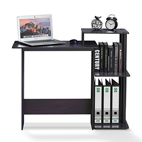 Image of Furinno EFFICIENT Desk, 28.6 inch Wide Gaming Desk with 3 Open Side Shelves, Laptop Notebook Computer Desk, Office Desk for Home Office, Study Room, Dorm, Bedroom, Dark Walnut