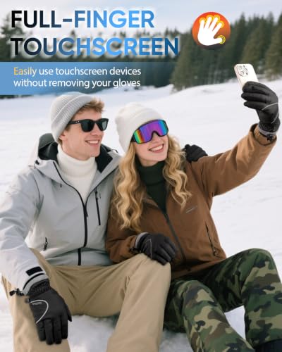 Winter Thermal Gloves, Windproof Water-Resistant Touchscreen for Cycling | Plush fleece lining for warmth, five-finger touchscreen, anti-slip PU palm, adjustable drawcord cuff for running & hiking - image 5