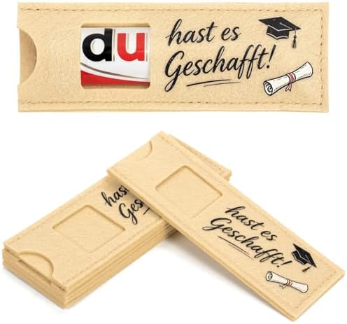24er Set "Du hast es geschafft" Filzhüllen – Passgenau für Duplo Riegel – Kreative Verpackung für Geldgeschenke & Kleinigkeiten zur bestandenen Prüfung, Abi & Abschluss, 14x5 cm (O