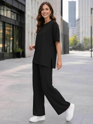 Image of TYSORT Women Casual Summer co ords Set Track Suit Oversized Top Baggy Pant,Top and Pajama Set