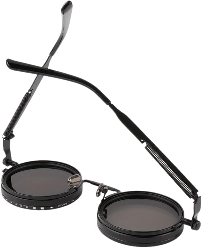 Steampunk Rotating ND Filter Sunglasses, Black Magnesium-Aluminum Frame, UV400 Protection, Adjustable Tint, for Driving, Fishing, Outdoor Activities