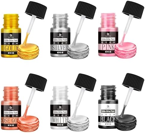 Edible Glitter Paint Set - 6 Colors Metallic Edible Cake Paint Food Grade