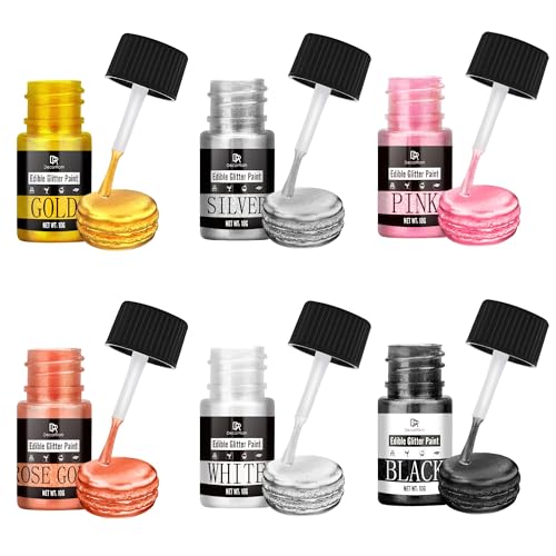 Edible Glitter Paint Set - 6 Colors Metallic Edible Cake Paint Food Grade