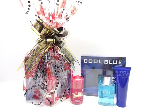 Panier cadeau emballé pour homme avec parfum Cool Blue 100ml et gel douche de luxe