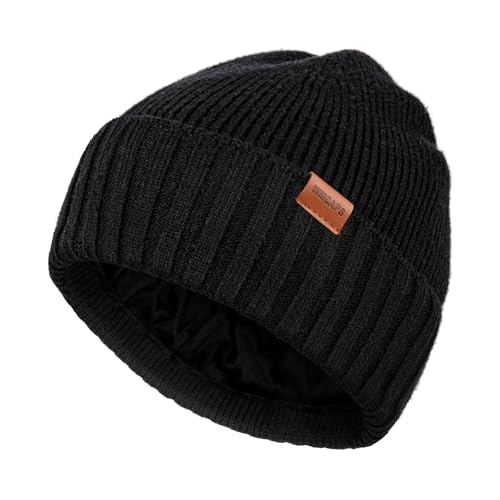 Wmcaps Fleece Lined Beanie Knitted Hats for Men Women, Winter Stocking Cap Soft Beanie Warm Ski Hats Unisex Gifts Black