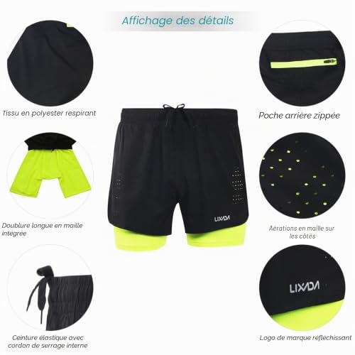 Lixada Short de Course 2 en 1 pour Homme - Séchage Rapide - Respirant - avec Chausson Long – vue 3