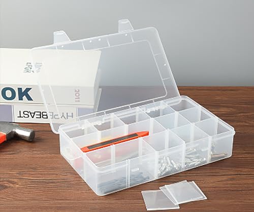 Image of 2 Pack Clear Plastic Organizer Box (15 Girds), Beads Storage Containers Box with Movable Dividers Containers,Size 11.02 x 6.61 x 2.24 in