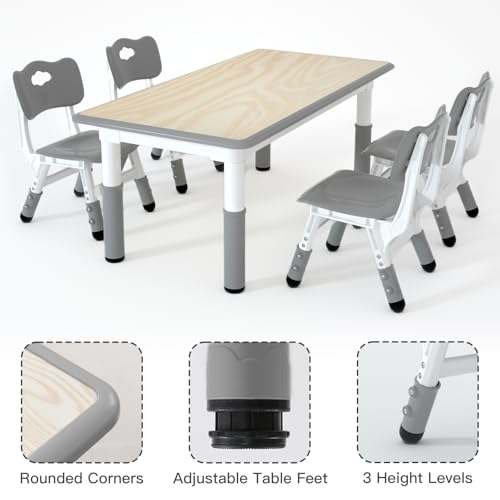 LulliSpace Kids Table and 4 Chairs Set，Height Adjustable Children Table & Chair，Toddlers Study Multi-Activity Table with 47.2"x23.6" Wipe-Clean Desktop，for Classrooms, Homes & Daycares by LulliSpace - Image 3