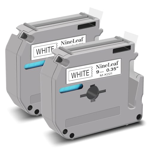 NineLeaf 2 Pack Compatible for Brother P Touch M Tape M-K221 MK221 M221 MK-221S 9mm 0.35'' White Label Tape Work with PTouch PT-M95 PT-90 PT-70 PT-70SR PT-65 PT-85 PT-45 Label Maker Refills