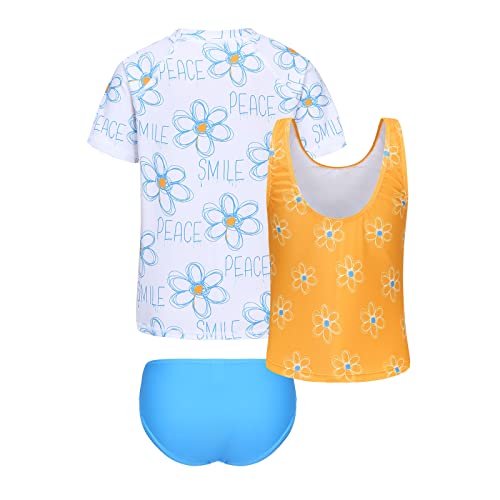 Girls 3 Piece Rash Guard Swimsuits Set for Girls Short Sleeve Bathing Suits Hawaiian Beach Tankini Swim Set2