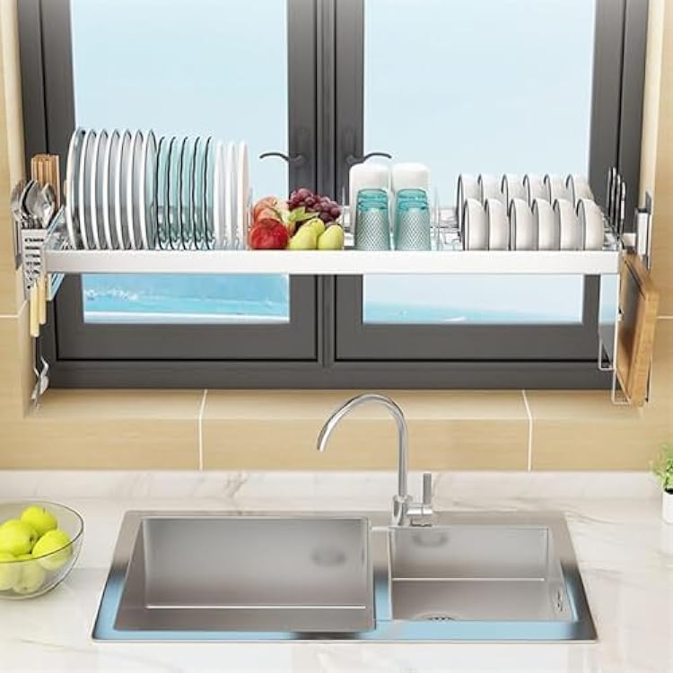 Dish Drying Rack,Large Dish Drying Rack Dish Drying Rack Over Sink Dish Dying Rack,Large Capacity Dish Rack,Sink Organize Stand Shelf,with Utensil Holder,Kitchen Counter Supplies Storage(55cm)