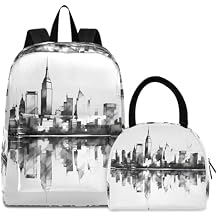 Backpack Lunch Box Set Large Capacity Travel Backpacks and Insulated Lunch Bag for Commute Hiking Picnic Watercolor New York Print