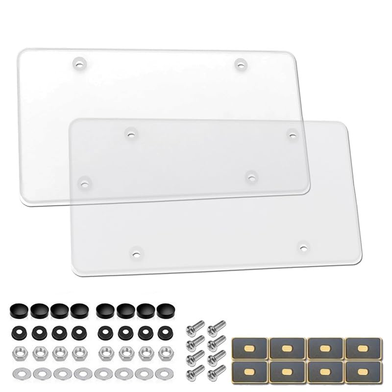 Jeeeun Car Clear License Plate Protector - License Plate Cover 2pack Unbreakable Plastic UV Protective Shield, License Plate Frame with Screw Caps for Standard Car (Style A)