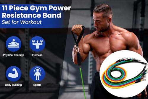 Image of Portable Resistance Tube for Men and Women [Upto 45Kg] | Resistance Band Set & Exercise Bands | Resistance Band for Pull Up | (11 Pieces Tube Set) Gym Equipment (Up to 45kg Resistance