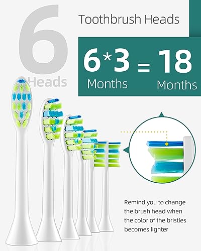 7Am2M US-101-PEACOCK GREEN Sonic Electric Toothbrush With 6 Brush Heads For Adults And Kids, One Charge For 90 Days,Wireless Fast Charge, 5 Modes With 2 Minutes Built In Smart Timer, Electric Toothbrushes thumb #3