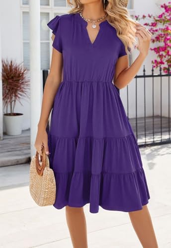 Womens Summer Dress Ruffle Sleeve V Neck Midi Dresses Casual Fit Flowy Tiered Boho Beach Vacation Sundress2