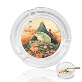 Cendrier en verre motif grenouille sur montagne, pour cigarettes, utilisable en intérieur ou en extérieur, étui à cigares avec 3 encoches   Cadeau décoratif en verre pour fumeurs.