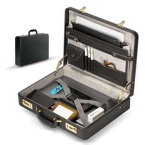 Briefcases for Men, Professional Leather Briefcase with Lock, Hard Shell Business Brief Case, Durable Executive Attache Case for Laptop Documents, Mens Hard Briefcase for Work Office Travel2