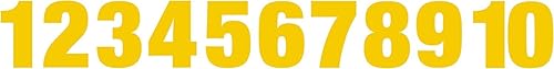 Calcomanías de vinilo amarillo reflectantes con números del 1 al 10 (1 de cada número, 10 números en total), elige entre tamaños de 1 pulgada a 10