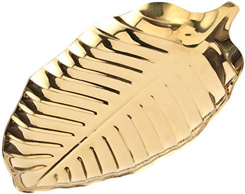 Gold Stainless Steel Trinket Tray, Leaf Shaped Jewelry Ring Dish Decorative Plate Towel Storage Dish Tea Fruit Trays Cosmetics Jewelry Plate for Bathroom Dresser, 3.7x6.7inch