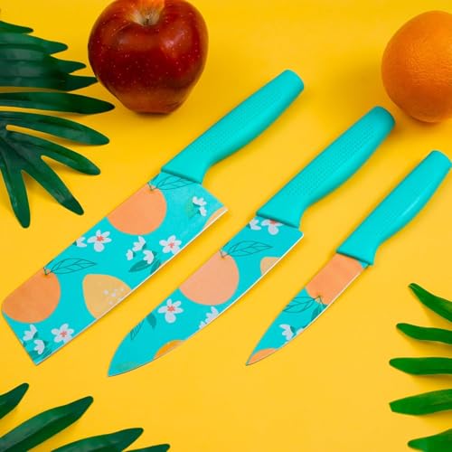 Image of RADA Knife Set for Kitchen Professional 3-Piece Kitchen Knife Set - High Carbon Stainless Steel Chef, Utility & Santoku Knives with Ergonomic Black Handles (3 Pc Knife Set) (Blue)