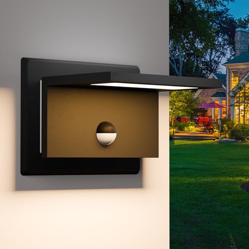Inowel Motion Sensor Outdoor Wall Light, Modern Led Porch Light, Hardwired Outdoor Light Fixture, Anti-Rust Matte Black Sconce Lights Outside Lights for House,Garage, Front Door, Patio,Garden