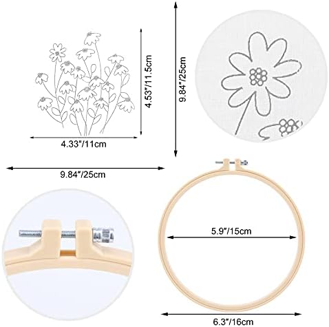 MWOOT Full Range of Embroidery Starter Kit with Floral Pattern, Three-Dimensional Tulle Hand Embroidery Cross Stitch Sewing Kit with Embroidery Hoops,Suitable for Adults and Kids Beginner
