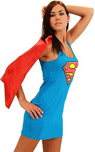 Superman Supergirl Blue & Red Costume Tank Dress with Attachable Cape (Supergirl) (Juniors Medium)