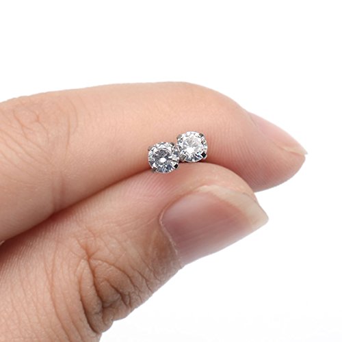 Crazypiercing 2Pcs Unisex Clear Cubic Zirconia Gem Stainlss Steel Barbell Earring, Cartilage Helix Earring, Stud Earring, Labret Studs (Round) #TOP2