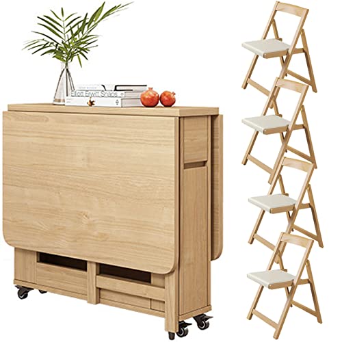 Juego de Mesa de Cocina Plegable para 4,Mesa y sillas Plegables,Mesa de Comedor Extensible de Madera con sillas,Mesa de Comedor Plegable para Cocina, Comedor, Sala de Estar,Color Madera,con