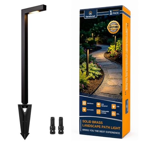Gardenreet Solid Brass Low Voltage L-Shaped Path Light, Black, Wired,1Pack