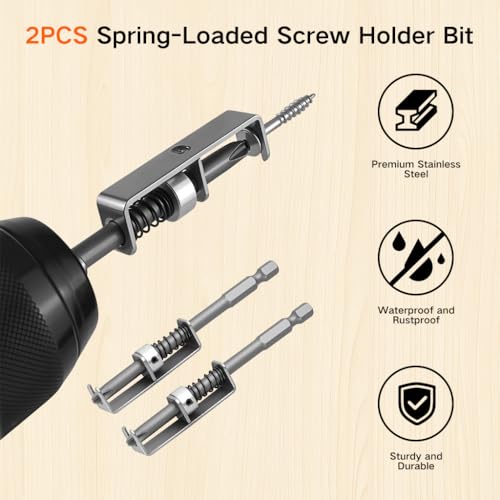 Image of Serplex 2PCS Spring-Loaded Screw Holder Bit, 1 /4 inch Hex Shank Steel Screw Holding Attachment for Drill & Screwdriver, Adjustable Grip for Wood & Self-Tapping Screws, Precision Alignment Tool for Tight