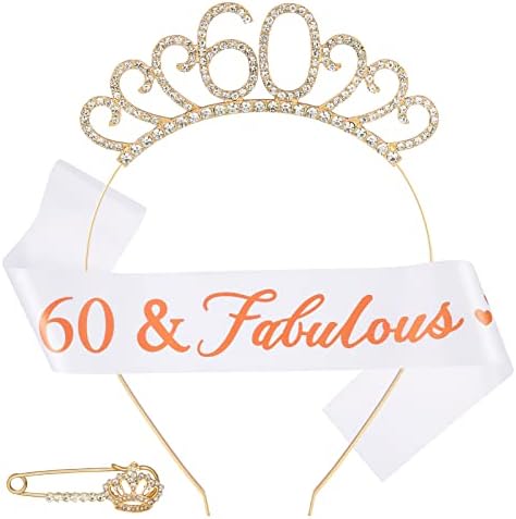 Heyu-Lotus 60th Birthday Sash and Tiara Crystal Birthday Crown and Sash for Women 60th Birthday Gift Decorations Party Accessories
