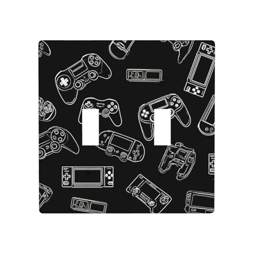 Moslion Video Game Controller 2-Gang Toggle Wall Plate Play Game Device Black Light Switch Covers For Hotel Office Restaurant