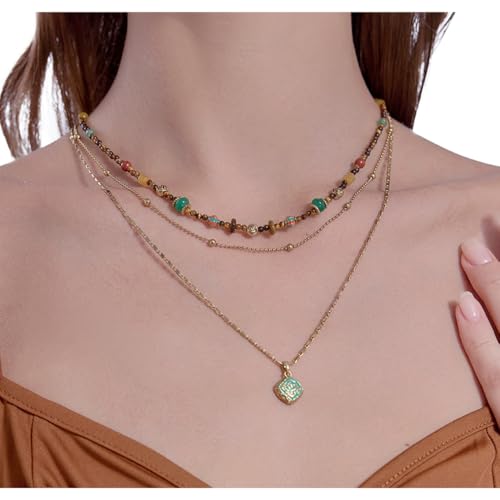 boho layered Original design Retro style multi-layer beaded necklace Fashion women's gold-plated necklace M33963