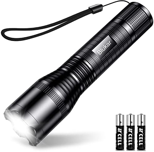 Blukar LED Torch, 2000L Super Bright Adjustable Focus Flashlight, 5 Lighting Modes, Battery Powered IPX6 Waterproof Pocket Size Torch for Power Cuts, Emergency, Outdoor (3 AAA Batteries Included)