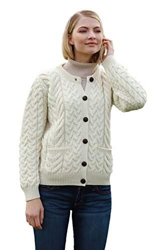 Supersoft Aran Wool Lumber Jacket Cardigan Sweater (Large, Natural) #TOP3