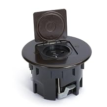 Round Wood Floor Box - Single 20amp Receptacle - Metal Top with Four Colors to Choose from. Dark Bronze