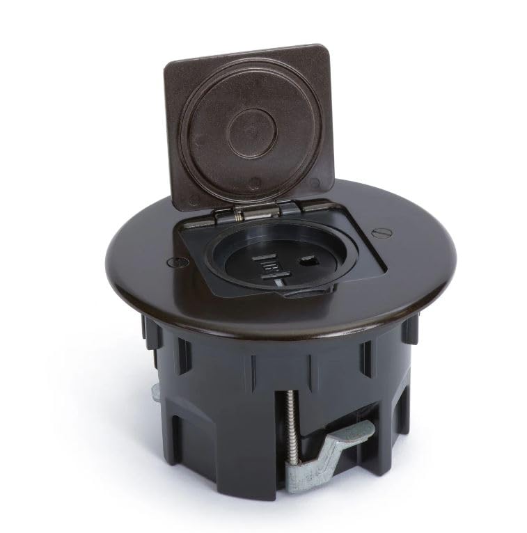 Lew Electric Round Wood Floor Box - Single 20amp Receptacle - Metal Top with Four Colors to Choose from. (Black)