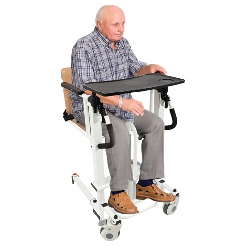Hydraulic Patient Lift Nursing Chair, Shower Chair Transport Wheelchair, 180° Open Close, Adjustable Lifting Height Transfer Aid with Table for Home Elderly and Disabled