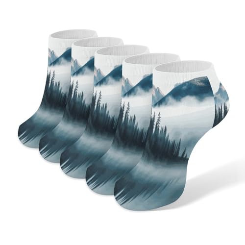 LPAGBCNU Foggy Mountains Lot de 5 paires de chaussettes athlétiques en coton pour homme et femme