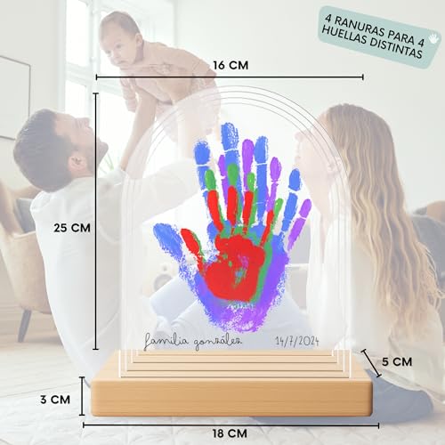Miniatura 7 de Huborns Kit Huellas Familia Con Pinturas, Marco Huellas Bebé Recién Nacido, Regalo Familiar Original, Recuerdo Padres E Hijos Y Decoración Hogar